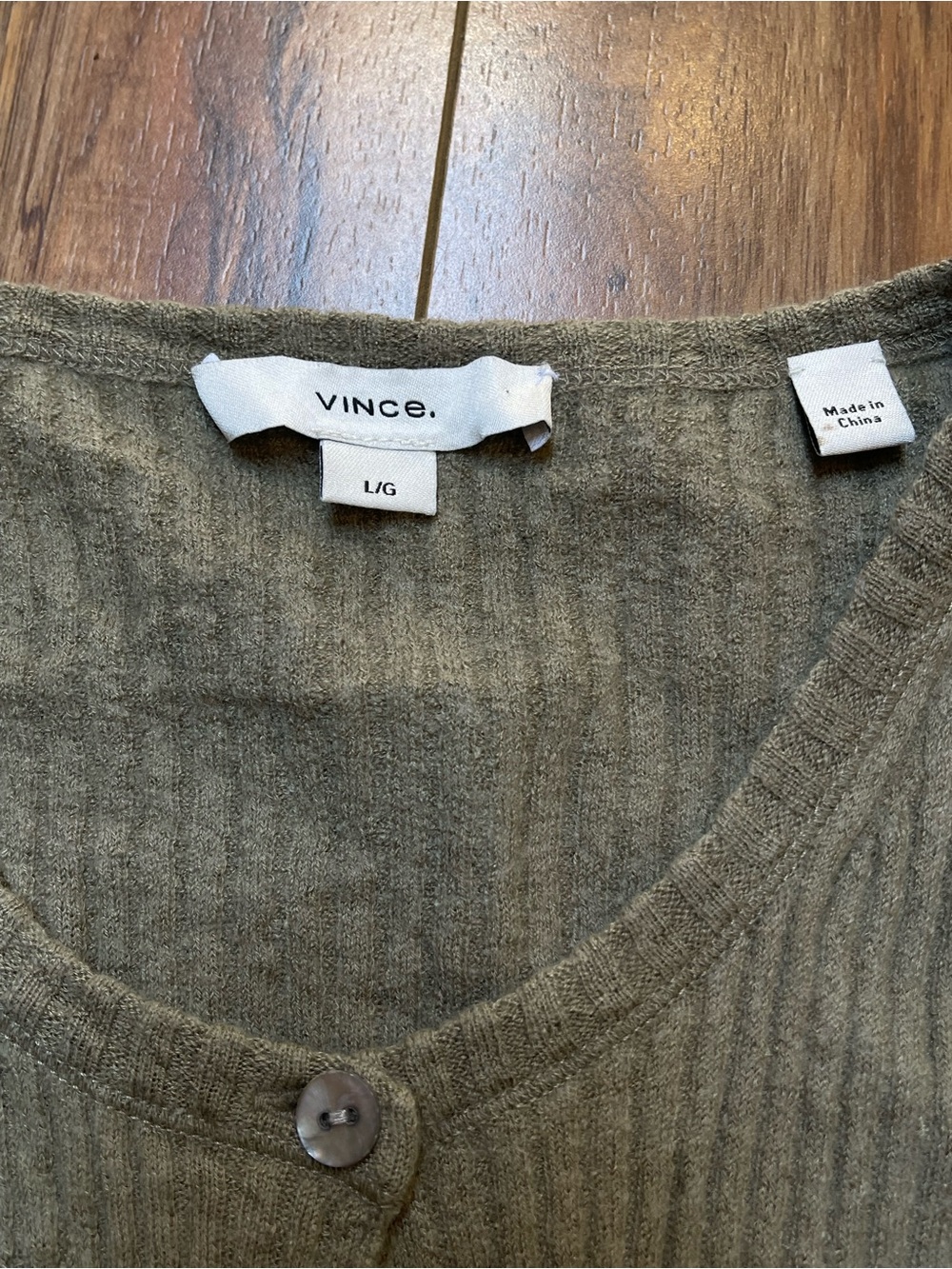 Vince Artichoke Ribbed Cashmere Silk Cardigan Green Size L - Picture 3 of 15